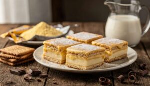Ciasto budyniowe bez pieczenia. Tak pyszne, że na jednym kawałku się nie skończy