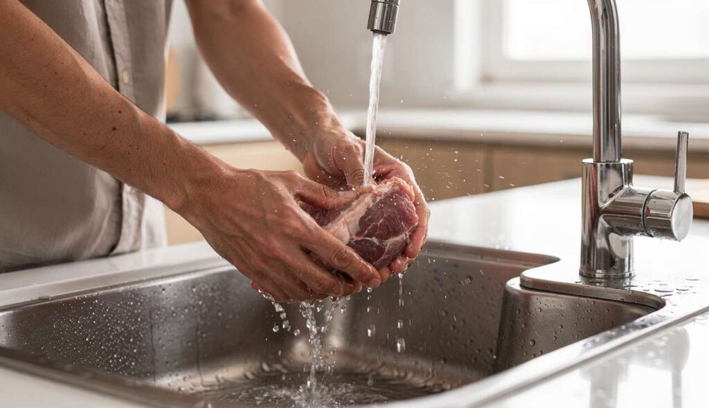 Polacy płuczą mięso przed gotowaniem. „Zawsze myję i żyję”. Czy to błąd?