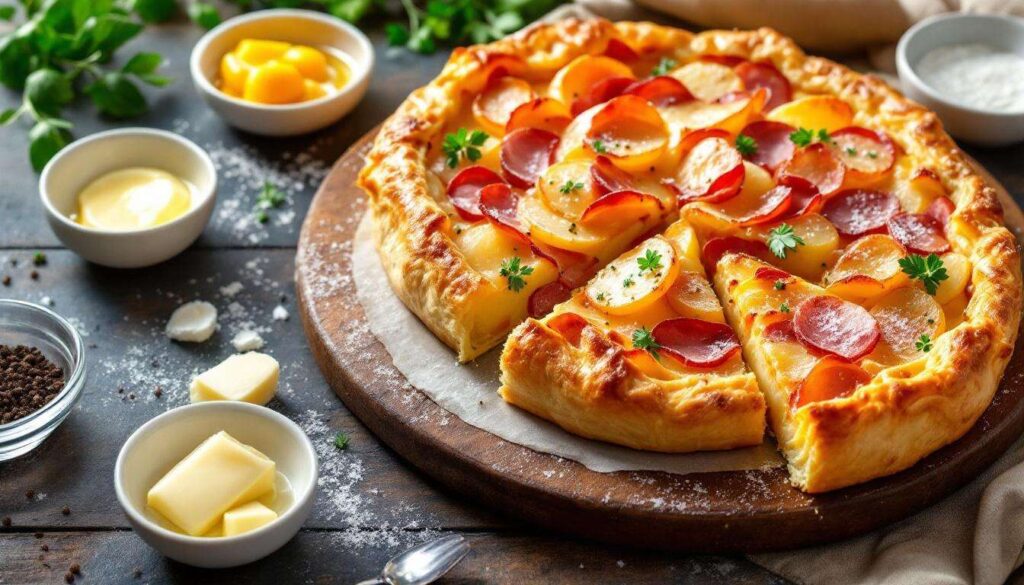 Jak zrobić złotą tartę z szynką, serem i ziemniakami z gotowego ciasta francuskiego