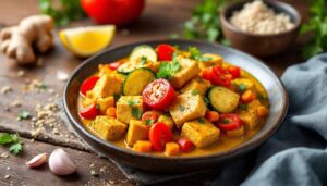 Tofu w sosie curry z warzywami