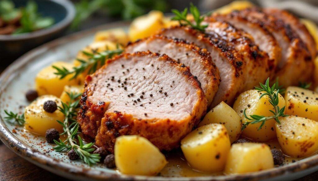 Polędwica wieprzowa z wolnowaru z ziemniakami – miękka pieczeń bez wysiłku